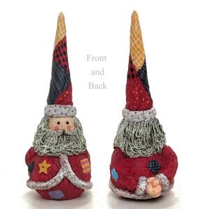 Vintage Weighted Bottom Resin Santa Figurine With Patchwork Hat 9.5 Inches